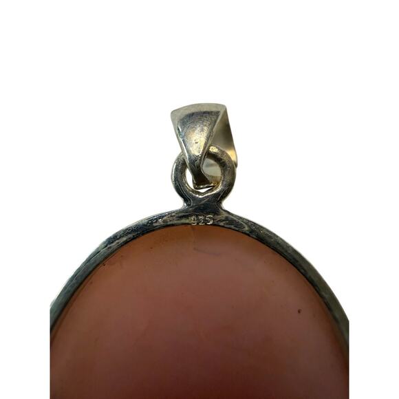 925 Sterling Silver Pink Gemstone Oval Pendant – Soft Blush Crackle Pattern - Picture 3 of 3